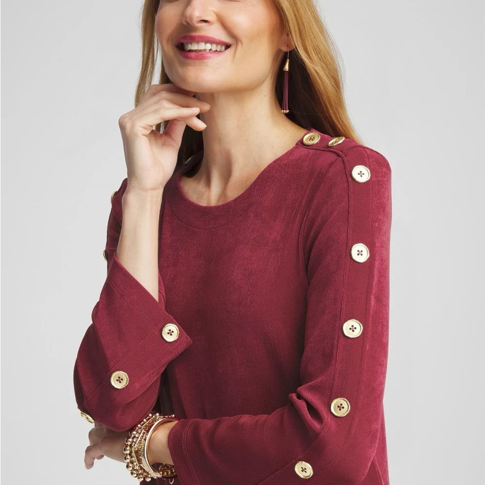 Chico's Burgundy Blouse with Gold Button Detail